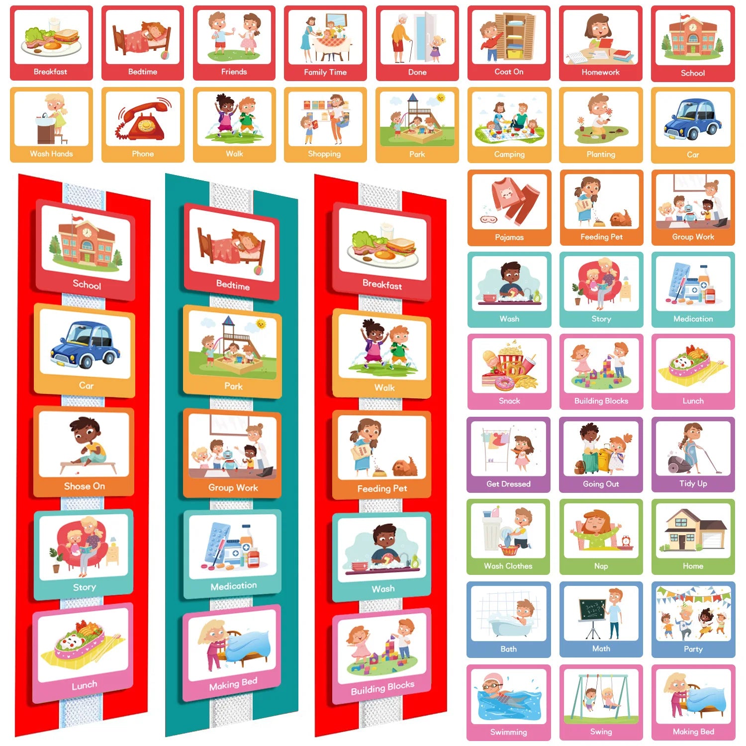 60 Pcs Visual Schedule Visual Wall Planner Daily Routine Chart for Kids Daily Visual Schedule Card Chore Chart Learning Mater
