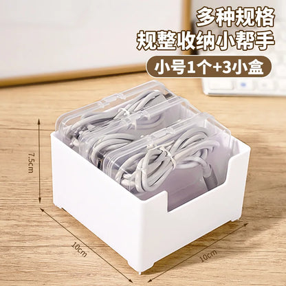 Data Cable Storage Box with 7 Small Compartment Boxes, Desktop Cable Organizer for Office Desk