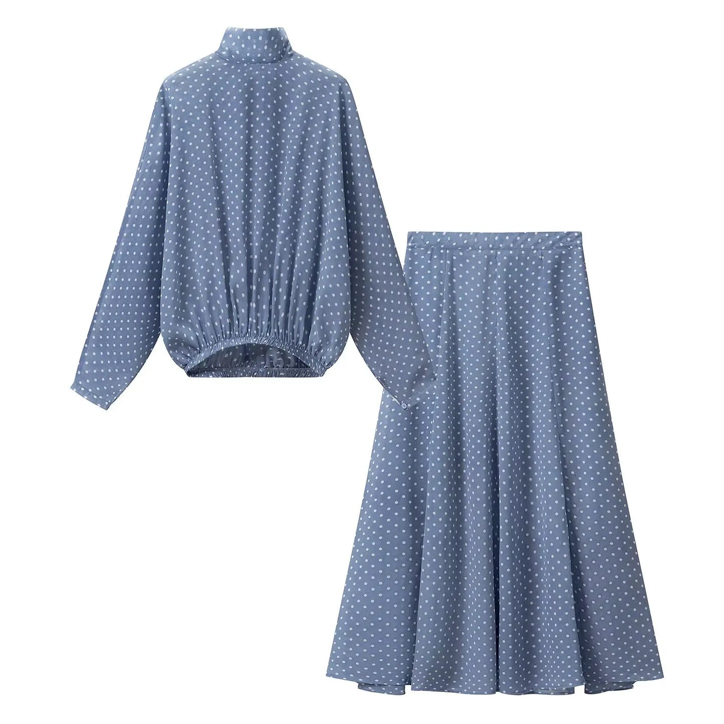 KONDALA Vintage Polka Dot Women Sets Chiffon Bow Tie Loose Blouses Loose Long Skirts Fashion 2026 Spring Summer Holiday Suits