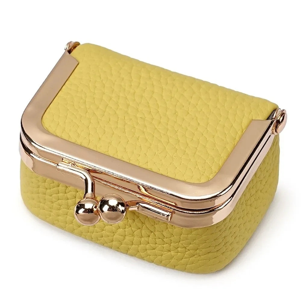 Wallet Genuine Leather Kiss Lock Coin Purse Solid Color Square Leather Jewelry Bag Multifunctional Mini Small Item Bag Earrin