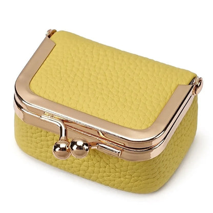 Wallet Genuine Leather Kiss Lock Coin Purse Solid Color Square Leather Jewelry Bag Multifunctional Mini Small Item Bag Earrin