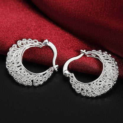 925 Sterling Silver Earrings Simple Round Circle Hoop Earrings For Woman Fashion Wedding Engagement Charm Jewelry - Watermelo