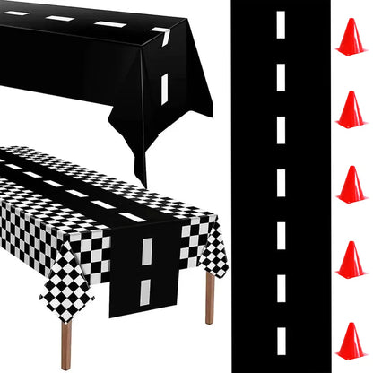 Racing Birthday Decorations Road Tablecloth Racetrack Tablecloth Runner Table flag for Kids Car Theme Birthday Party Supplies