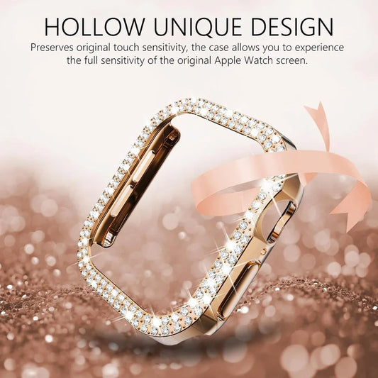 Bling Diamond Hollow Case for Apple Watch 46mm 42mm 40mm 41/44/45/49/41mm for iWatch Series 11 10 9 8 7 6 5 4 3 Protector Cov