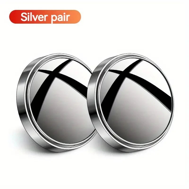 A Pair of 360-Degree Adjustable Wide-Angle Blind Spot Mirrors, Reversing Mirrors, and Rearview Mirrors - Silver