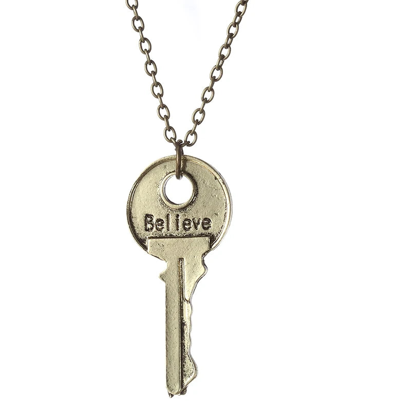 Fashion Vintage Charm Believe Key Necklace Double Letter Believe Design Inspirational Pendants Jewelry For Men And Women Gift