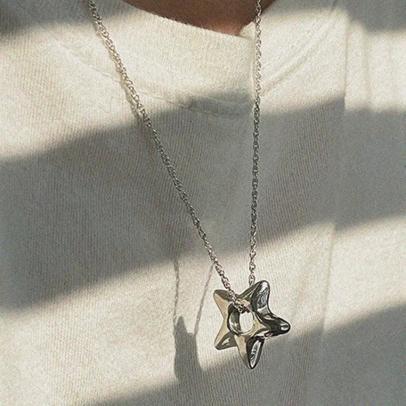 Simple Trendy Star Hollow Choker Necklace Pendant Neck Jewelry Accessories Women Men's Fashion Party Chain Necklace