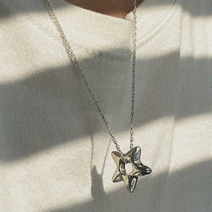 Simple Trendy Star Hollow Choker Necklace Pendant Neck Jewelry Accessories Women Men's Fashion Party Chain Necklace