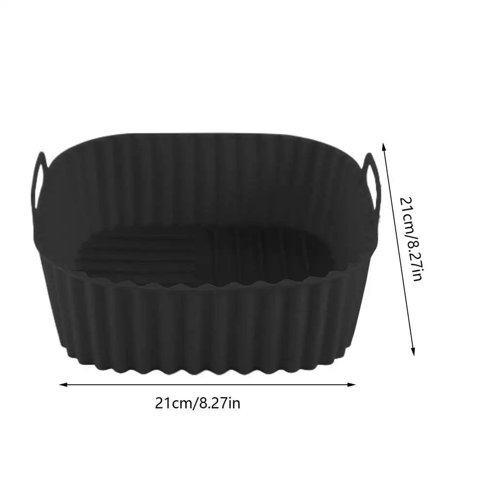 Silicone Air Fryer Liners Pot Square Airfryer Basket Plate Cooking Gadgets Reusable Non-stick Pizza Pan Oven Kitchen - Black
