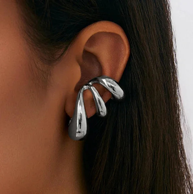 Simple Metal Multilayer Hollow Ear Clips for Women Fake Piercing Water Drop Teardrop Cartilage Clip Earring Ear Cuff Jewelry