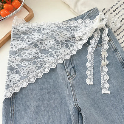 2025 ! Y2K Women Lace Tulle Bandage Skirt Stacked Lace Half Skirt Layering Small Butt Curtain Flower Triangle Hair Scarf - Fl