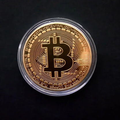 Gold Plated Bitcoin Coin Collectible Art Collection Gift Physical commemorative Casascius Bit BTC Metal Antique Imitation - G