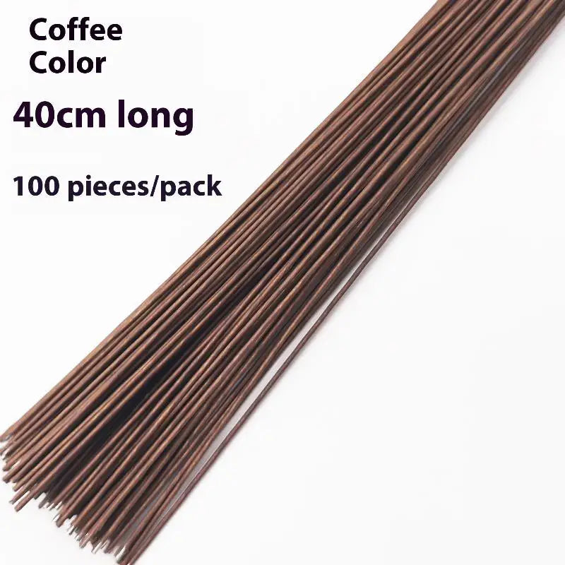 100Pcs DIY Floral Material Wire Stem Accessoies Wedding Home Decor 40cm Floral Wire Stems Artificial Green Flower Stem - Coff