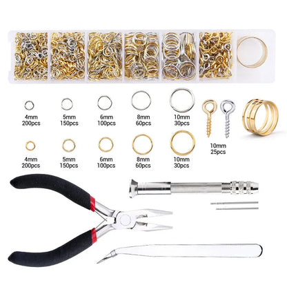 Jewelry Making Supplies Kit with Jewelry Tools Open Jump Rings Lobster Clasps Crimp Beads Screw Head Pins Eye Pins Earing Hoo