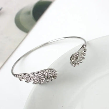 Korean Fashion Jewelry Angel Wing Rhinestones Bracelet Personality Alloy Open Wings Bracelet Feather Bracelet Bracelets &bang