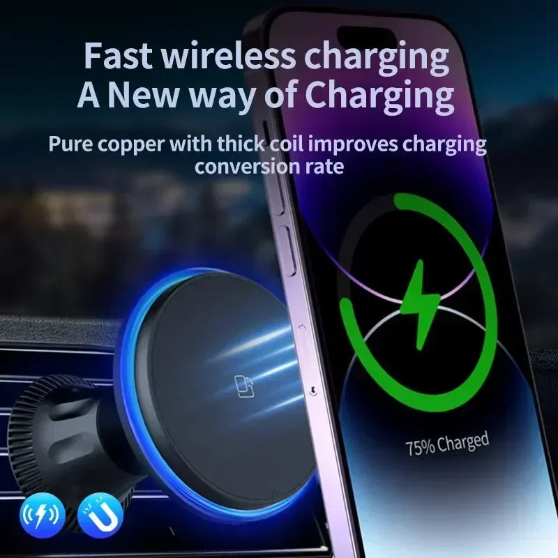 30W Magnetic Car Wireless Chargers RGB LED Light For iPhone 12 13 14 15 Pro Max Phone Holder Stand Mount Fast Charging Statio