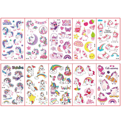 10 Sheets/Pack Kids Cartoon Unicorn Tattoo Sticker for Children's Arm Hands Body Cute Temporary Fake Tatoo - style 2
