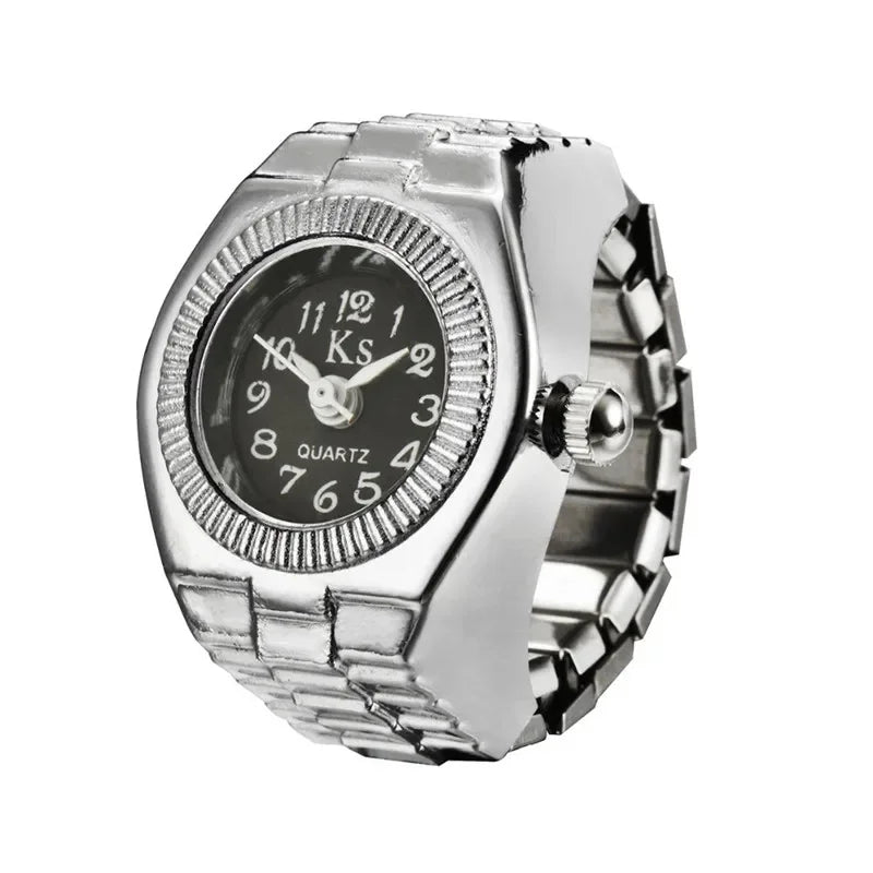 Vintage Punk Finger Watch Mini Elastic Strap Alloy Watches Couple Rings Jewelry Clock Retro Roman Quartz Watch Rings Women Me