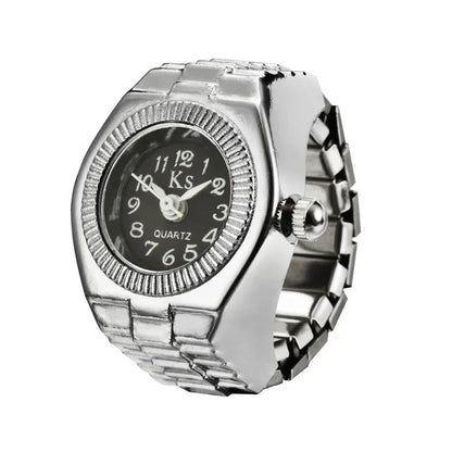 Vintage Punk Finger Watch Mini Elastic Strap Alloy Watches Couple Rings Jewelry Clock Retro Roman Quartz Watch Rings Women Me