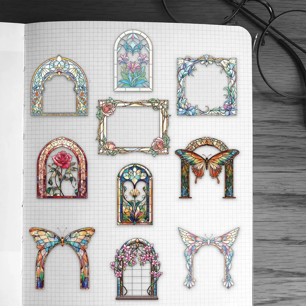 50PCS Retro Flower Mirror Sticker Fun Stickers DIY Phone Case Laptop Water Cup Computer Toy Stickers