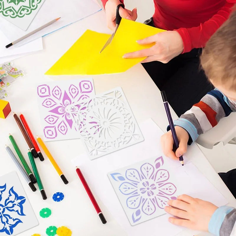 16Pcs/Set Mandala Stencils,15cm Mandala Dot Painting Stencils for DIY Home Decoration Drawing Scrapbook Embossing Album Templ