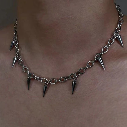 Stainless Steel Punk Aesthetic Stud Necklace Men Choker Cool Hip Hop Women Rivet Pendant Necklace Gothic Jewelry Gifts