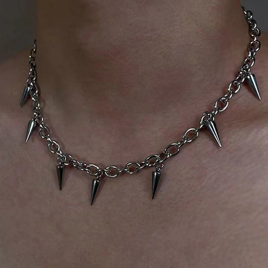 Stainless Steel Punk Aesthetic Stud Necklace Men Choker Cool Hip Hop Women Rivet Pendant Necklace Gothic Jewelry Gifts