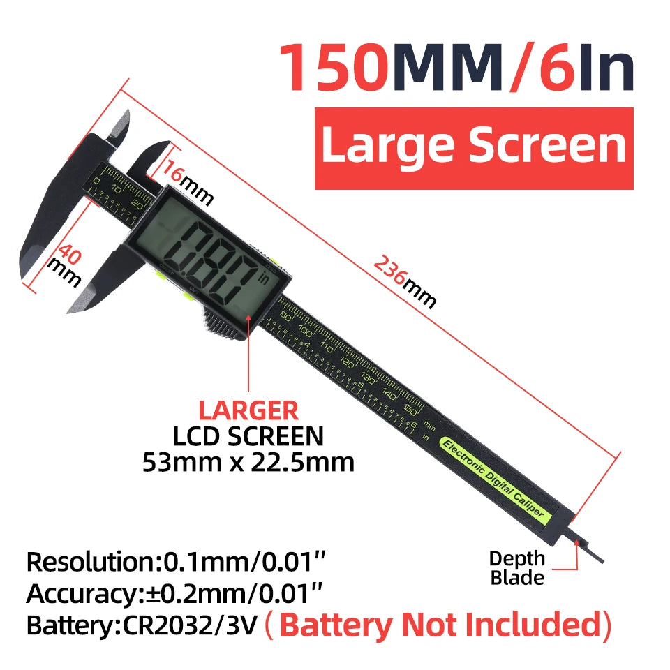 Electronic Pachometer Digital Caliper Vernier Calipers Micrometer Ruler Carbon Fibre Plastic Gauge Measuring Tools Instrument