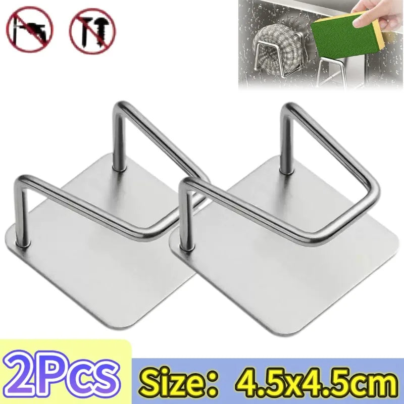 Kitchen Sponges Holder Stainless Steel Sink Shelf Adhesive Holders Drain Drying Rack Wall Hooks Accessories Storage Organizer