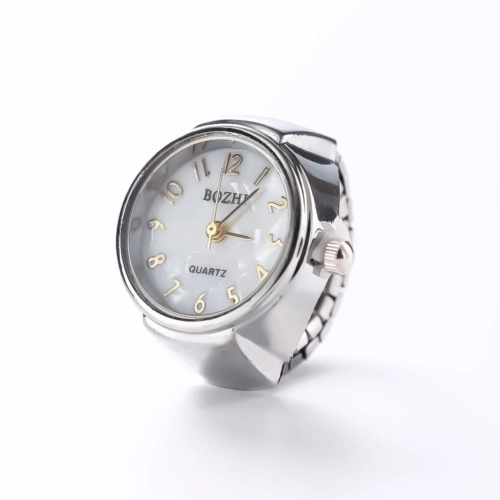 Vintage Punk Finger Watch Mini Elastic Strap Alloy Watches Couple Rings Jewelry Clock Retro Roman Quartz Watch Rings Women Me