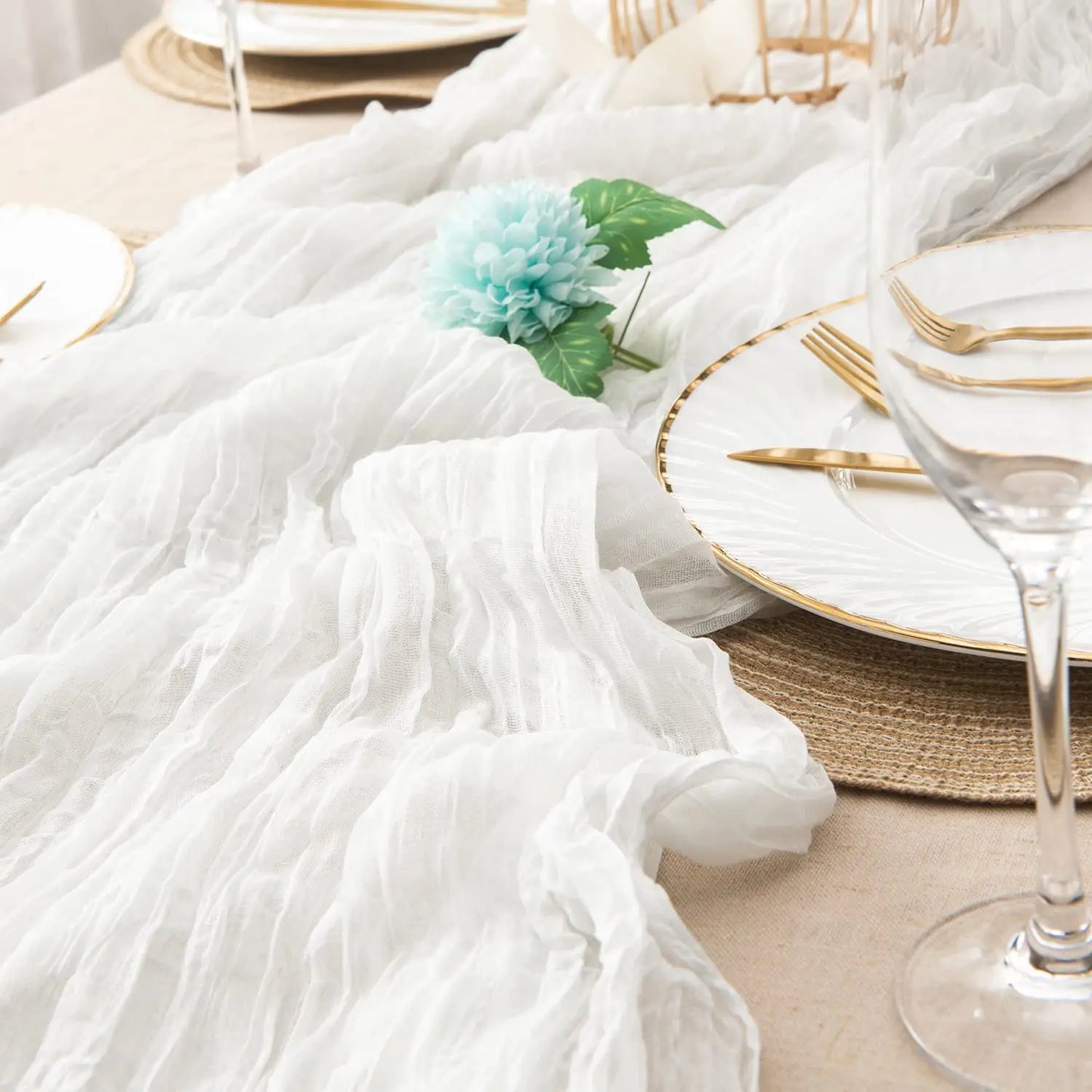 Wedding Table Runner Semi-Sheer Vintage Cheesecloth Gauze Table Decoration Setting Dining Party Christmas Banquets Arches Dec