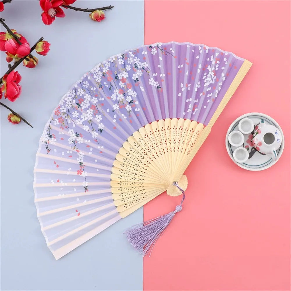Vintage Silk Folding Hand Fan Chinese Japanese Bamboo Fans Craft Gifts Women Dance Performance Props Home Decoration Ornament