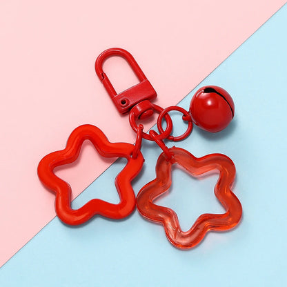 1pcs Hollow Star Charm Pendant with Small Bell Colorful Acrylic Beads Keychain Accessories Bag Lanyard Keyring Jewelry Making
