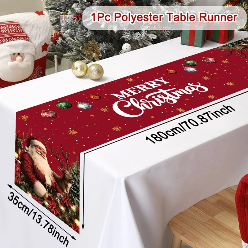 Merry Christmas Santa Claus Table Runner Christmas Decor for Home 2025 Winter Holiday Kitchen Dining Table Decor Navidad Gift