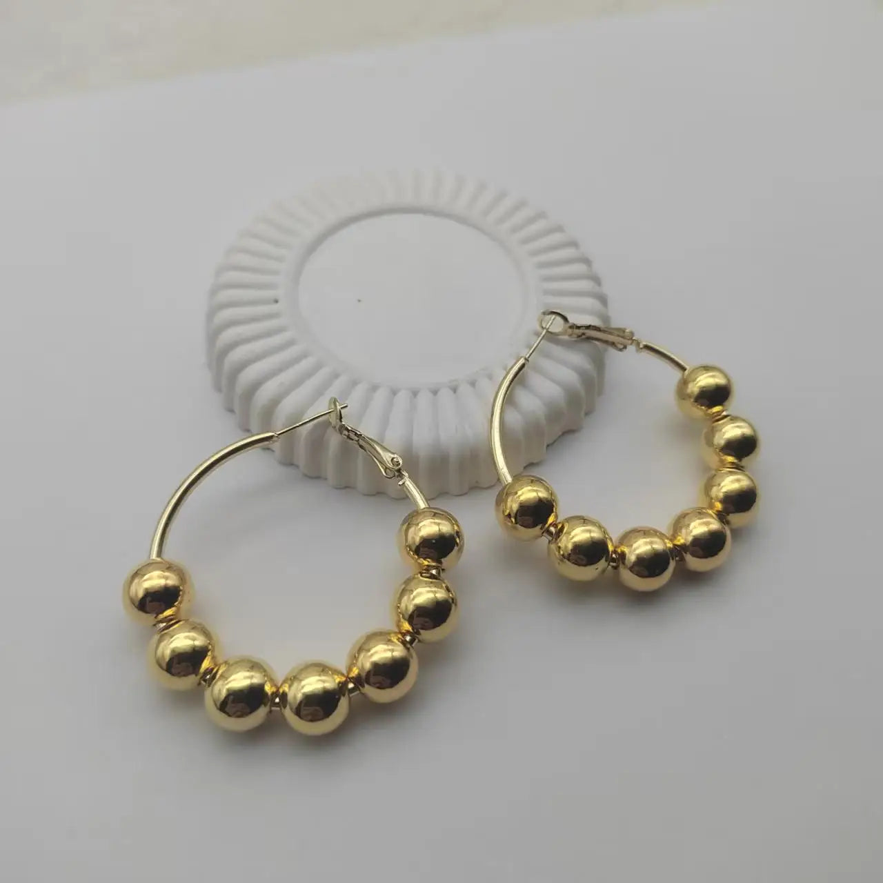 Fashion Silver Color Beads Hoop Earring Party