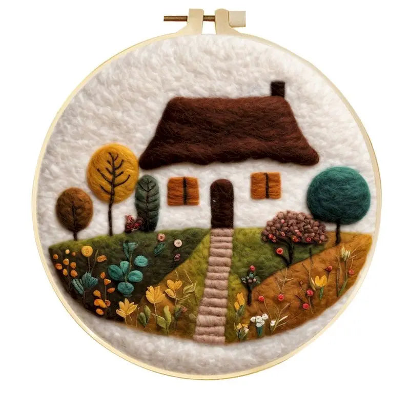 PhotoCustom Diy Felting Kit Wool Felting Painting With Complete Kit House Landscape Wool Needle Felt Picture Kit Felt Craft N
