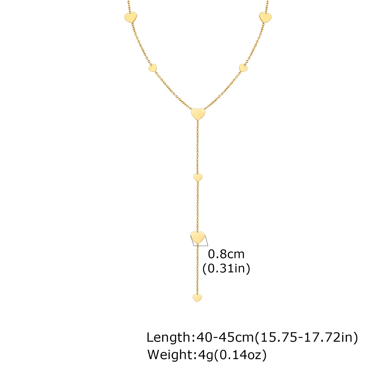 Heart Drop Lariat Chain Necklace For Women, Y Shape Long Chain Stainlss Steel 18K Gold Color Layered Jewelry - Heart Shape