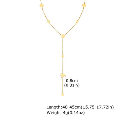 Heart Drop Lariat Chain Necklace For Women, Y Shape Long Chain Stainlss Steel 18K Gold Color Layered Jewelry - Heart Shape