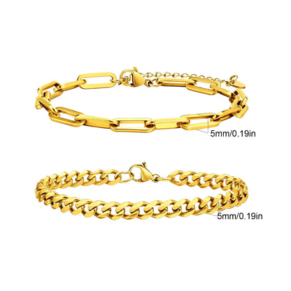 2pcs Men's Chain Bracelets,Stainless Steel Silver Gold Black Color Twist Rope Chain Wristband,Trendy Cuban Link Chains Gift -