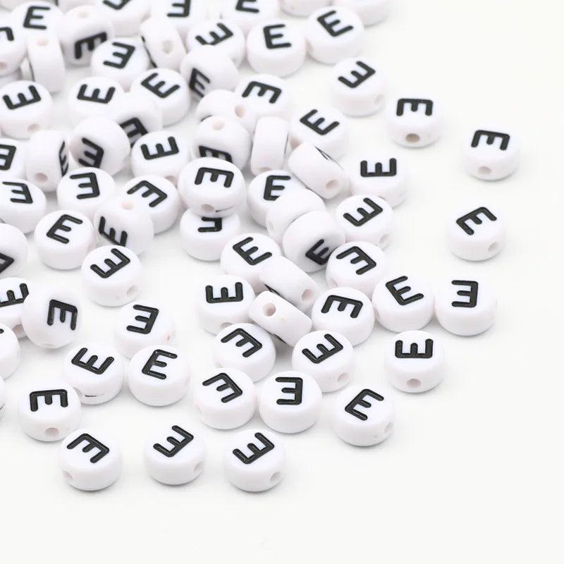 50/100pcs/lot 7x4mm White Round A-Z Alphabet Letter Acrylic Loose Spacer Beads for Jewelry Making Diy Bracelet Accessories