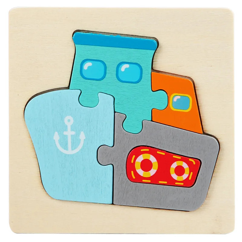 Kids Wooden Toys 3D Wood Puzzle Cartoon Animals Cognitive Jigsaw Puzzle Early Learning Educational Toys For Children Gift - S