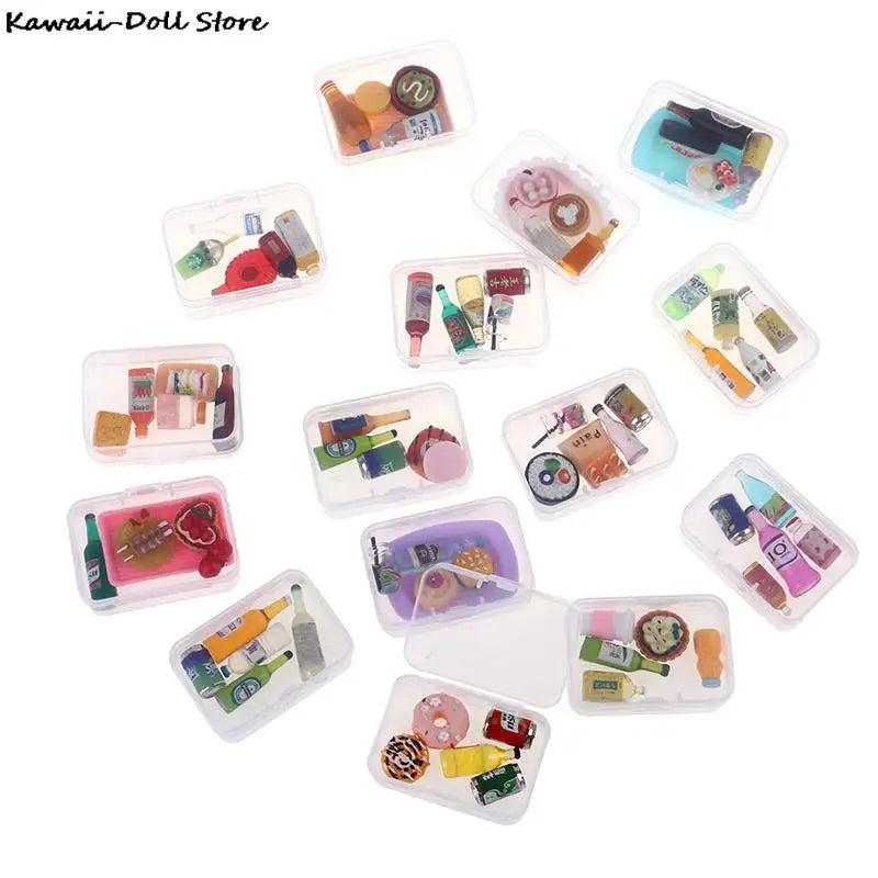 5PCS 1:12 Scale Cute Mini Dollhouse Miniature Drink Bottle Cake Desserts Bento Food Pretend Play Food Toy Kitchen Accessories