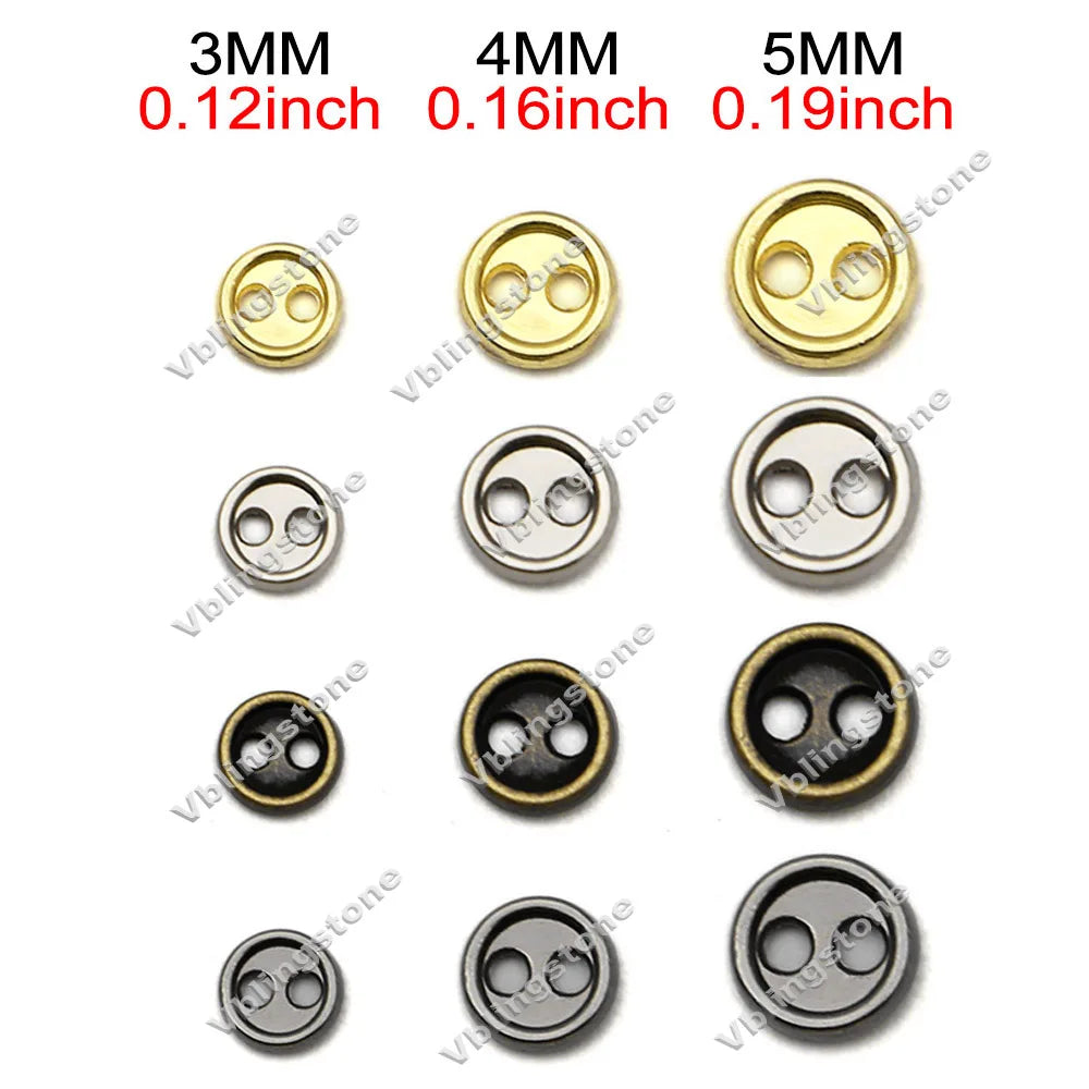 3/4/5mm Metal Buttons 100pcs Mini Buttons for Dolls Clothes 2Holes Sew Button for Needlework Round Buckles Handmade Accessori
