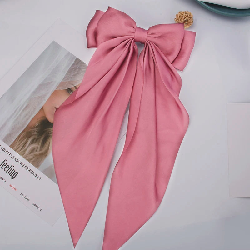 Bow Ribbon Hair Clip for Women Bowknot Barrettes Girls Solid Stain Spring Ponytail Clip Headband Hair Accessories Headwear Gi