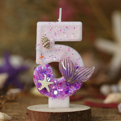 Mermaid Tail Birthday Candles with Starfish, Number Candles, Creative Cake Decorations for Birthday Party, DIY Party Decorati