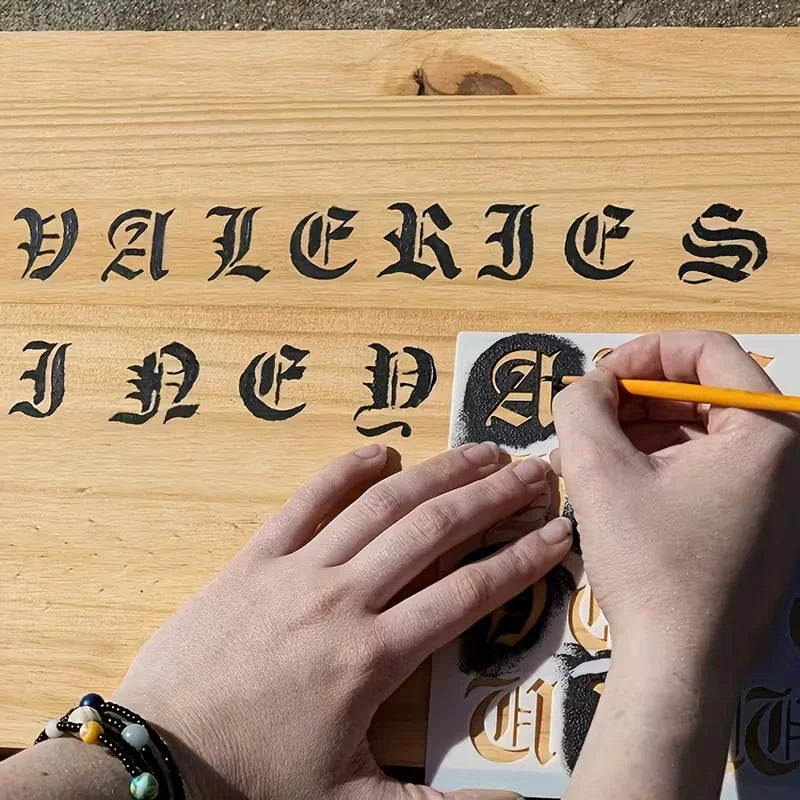 Gothic Calligraphy Stencil, 6-Pack Reusable Old English Letter Number Template for DIY Painting, Craft, Scrapbooking