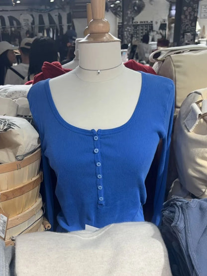 Six Buttons Ribbed Long Sleeve T-shirts Women Spring Round Neck Cotton Slim Tee Top Female Sweet Cute Pink Tshirt Y2k Tops Ne
