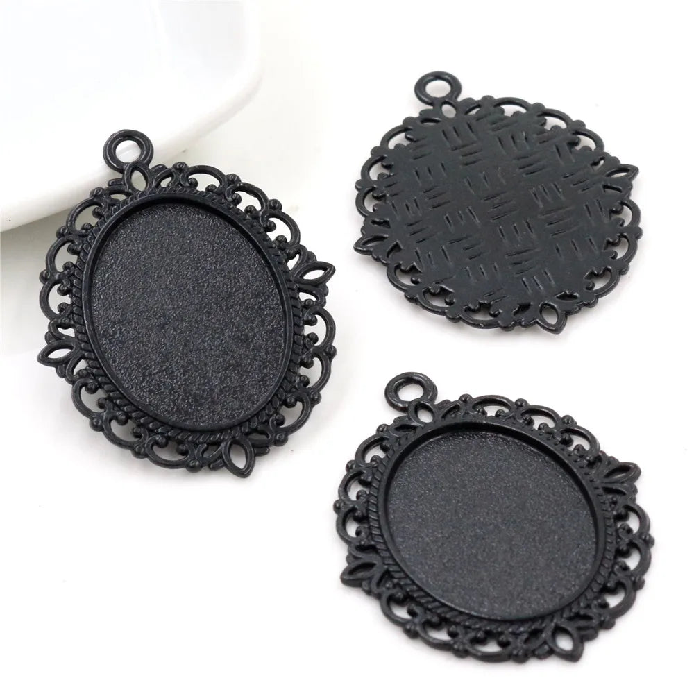 10pcs 18x25mm Inner Size 9 Colors Vintage Style Cameo Cabochon Base Setting Pendant necklace findings - Black