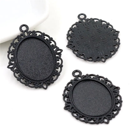 10pcs 18x25mm Inner Size 9 Colors Vintage Style Cameo Cabochon Base Setting Pendant necklace findings - Black