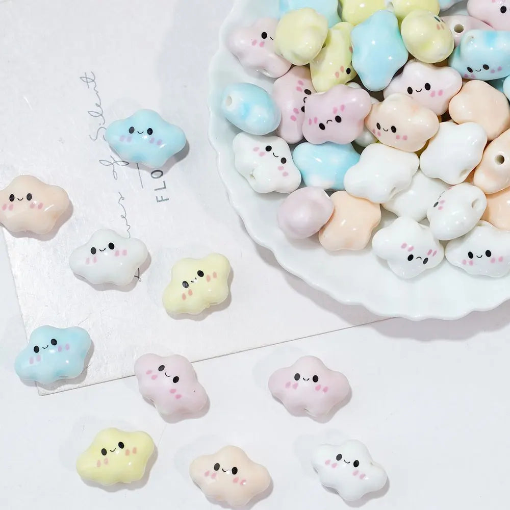 10pcs Colorful Chubby Smiling Cloud White Ceramic Beads DIY for Jewelry Making Bracelets Accessory Bead